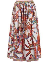 Dolce & Gabbana - Dolce-Inspired Cotton Skirt With Front Belt, Carretto Print & Hidden Back Zip - Lyst