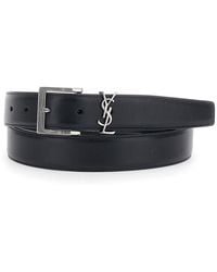 Saint Laurent - Belt With Cassandre Plaque On The Front And Buckle Closure - Lyst