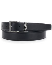 Saint Laurent - Belt With Cassandre Plate, Leather Calfskin - Lyst