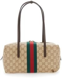 Gucci - 'Boston' Shoulder Bag With Two Top Handles And Maxi Web Strap - Lyst