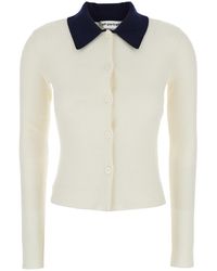 Self-Portrait - Cropped Cardigan With Contrasting Collar And Tonal Button Closure - Lyst