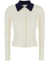 Self-Portrait - Cropped Cardigan With Contrasting Collar And Tonal Button Closure - Lyst