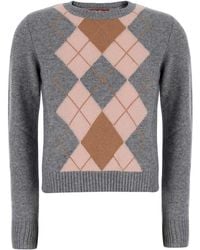 Max Mara - 'Faraone' Short Crew Neck Sweater With Argyle Moti - Lyst