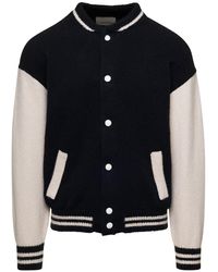 Laneus - And White Bomber Jacket With Snap Buttons In Wool, Cashmere And Silk - Lyst