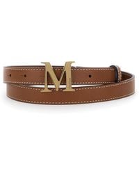 Max Mara - Cintura Con Fibbia Con Placca Logo E Cuciture A Contrasto In - Lyst