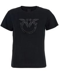 Pinko - Crewneck T-Shirt With Love Birds Logo With Beads On Front - Lyst