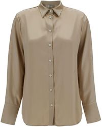 Ferragamo - Beige Loose Shirt With Classic Collar In Rayon Woman - Lyst