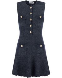 Self-Portrait - Sleeveless Textured Mini Dress With Collar Cotton - Lyst