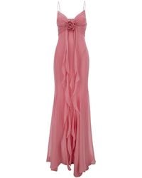 Blumarine - Draped Maxi Dress With Rose Applique - Lyst