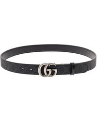 Gucci - gg Marmont Reversible Thin Belt In Leather And Canvas Man - Lyst