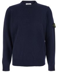 Stone Island - Crewneck Sweater With Logo Patch On The Sleeve - Lyst