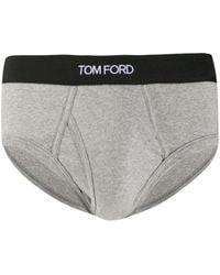 Tom Ford - Man's Grey Cotton Briefs With Logo - Lyst