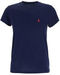 Polo Ralph Lauren - T-Shirt Girocollo Con Ricamo Logo A Contrasto - Lyst