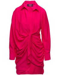 Jacquemus - 'La Robe Bahia' Fuchsia Short Draped Shirt Dress - Lyst