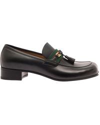 Gucci - 624720 1066 Shoes Calf-skin Leather With Web And Interlocking G Tassels Loafers (GGM1721) - Lyst