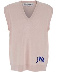 JW Anderson - Gilet Con Scollo A V E Ricamo Logo A Contrasto Sul Fronte - Lyst