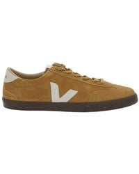 Veja - 'volley' Brown Low Top Sneakers With Contrasting Heel With Logo Lettering And Logo Patch On The Side In Leather Unisex - Lyst