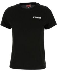 KENZO - T-Shirt Girocollo Con Stampa Logo Nera - Lyst