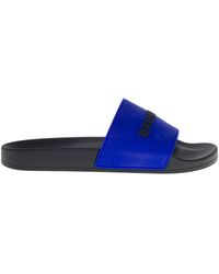 Balenciaga Bicolor Rubber Slide Sandals With Logo - Blue
