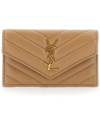 Saint Laurent - Quilted Wallet With Cassandre Plaque On The Front - Lyst