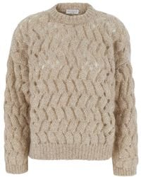Brunello Cucinelli - Dress 'Braided Knit' With Round Neck And Long Sleev - Lyst