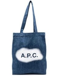 A.P.C. - Borsa tote 'lou' con stampa nuvola sul fronte in denim di cotone blu - Lyst