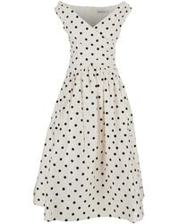 Self-Portrait - Dress With All-Over Polka Dot And Flared Skirt - Lyst
