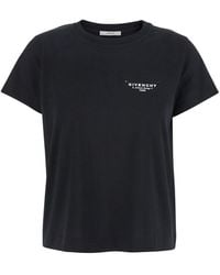Givenchy - Black Crewneck T-shirt With Logo Lettering On Front And Rear In Cotton Woman - Lyst