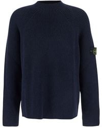 Stone Island - Sweater With Ribbed Design And Logo Patch On Sleeve - Lyst