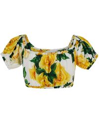 Dolce & Gabbana - Crop Top With All-Over Flower Print - Lyst