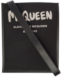 Alexander McQueen Borsa a tracolla in pelle nera stampa logo uomo - Nero