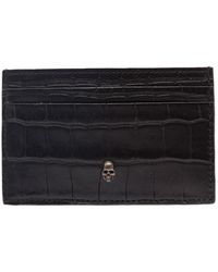 Alexander McQueen - Black Card-holder With Mini Skull Patch In Croco Embossed Leather - Lyst