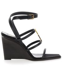 Saint Laurent - Wedges With Metallic Cassandre Detail And Adjustab - Lyst