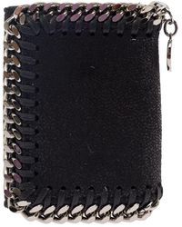 Stella McCartney - Black Tri-fold Wallet With Chain Detail In Faux Leather - Lyst