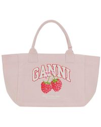 Ganni - Borsa Shopping 'Trapeze Medium' Con Logo Lettering E Stampa Sul - Lyst