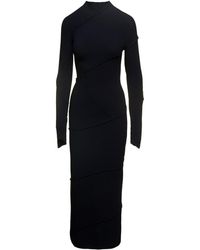 Balenciaga - Maxi Black Ribbed Dress With Spiral Construction And Exposed Seams In Viscose Blend Knit Woman - Lyst