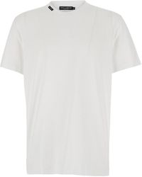 Dolce & Gabbana - Dolce & Gabbana Crew Neck T-Shirt With Logo Patch On The Neck - Lyst