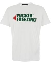 DSquared² - Crewneck T-Shirt With Print On The Front And Logo Lettering On The Rear - Lyst