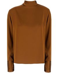Le Plain - Satin Blouse With High Collar And Long Sleeves - Lyst
