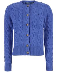 Polo Ralph Lauren - Crew Neck Cardigan With Cable Knit And Pony On - Lyst