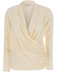 Jucca - V-Neck Blouse With Draping On The Front For - Lyst