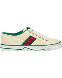 Gucci - 'Tennis 1977' Cream Low Top Sneakers With Web Detail And P - Lyst