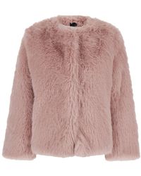 Plain - Crewneck Fur Jacket With Concealed Front Closure - Lyst