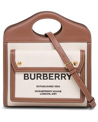 Burberry - Fabric And Leather Handbag With Logo - Lyst