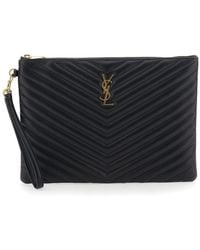Saint Laurent - Clutch Con Cinturino Removibile E Placca Cassandre Sul F - Lyst