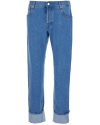 Gucci - Jeans With Logo Patch On The Rear And Web Turn-Up Hem - Lyst
