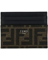 Fendi - Brown Card-holder With Metal Lettering In Leather And Ff Canvas - Lyst