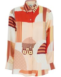 Fendi - Shirt With Classic Collar And All-Over Patchwork Prin - Lyst