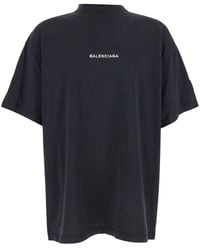 Balenciaga - Crewneck T-Shirt With Logo Lettering On The Front And Logo Patch On The Sleeve - Lyst