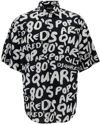 DSquared² - Black Short Sleeve Shirt With Graffiti Logo Print In Cotton Man - Lyst